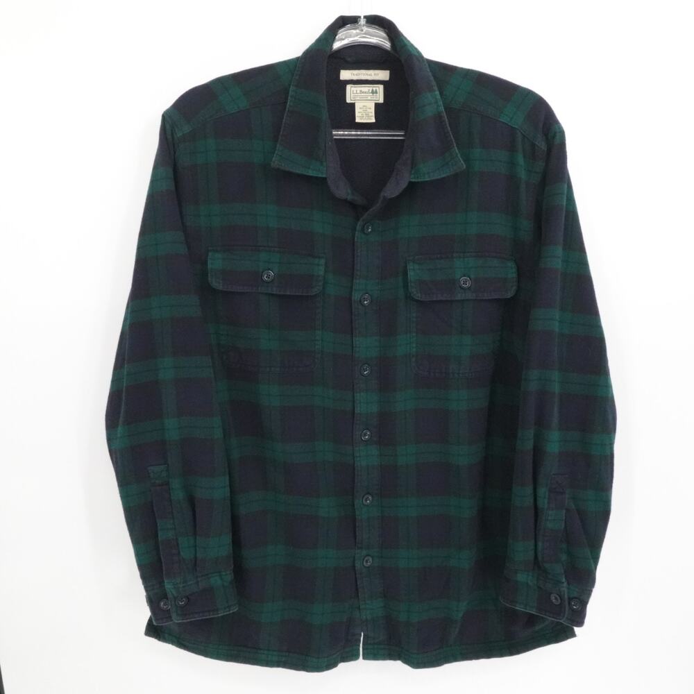 LL Bean Jacket‎ Mens Extra Large Green Plaid Shacket Fleece Lined Outdoors Work